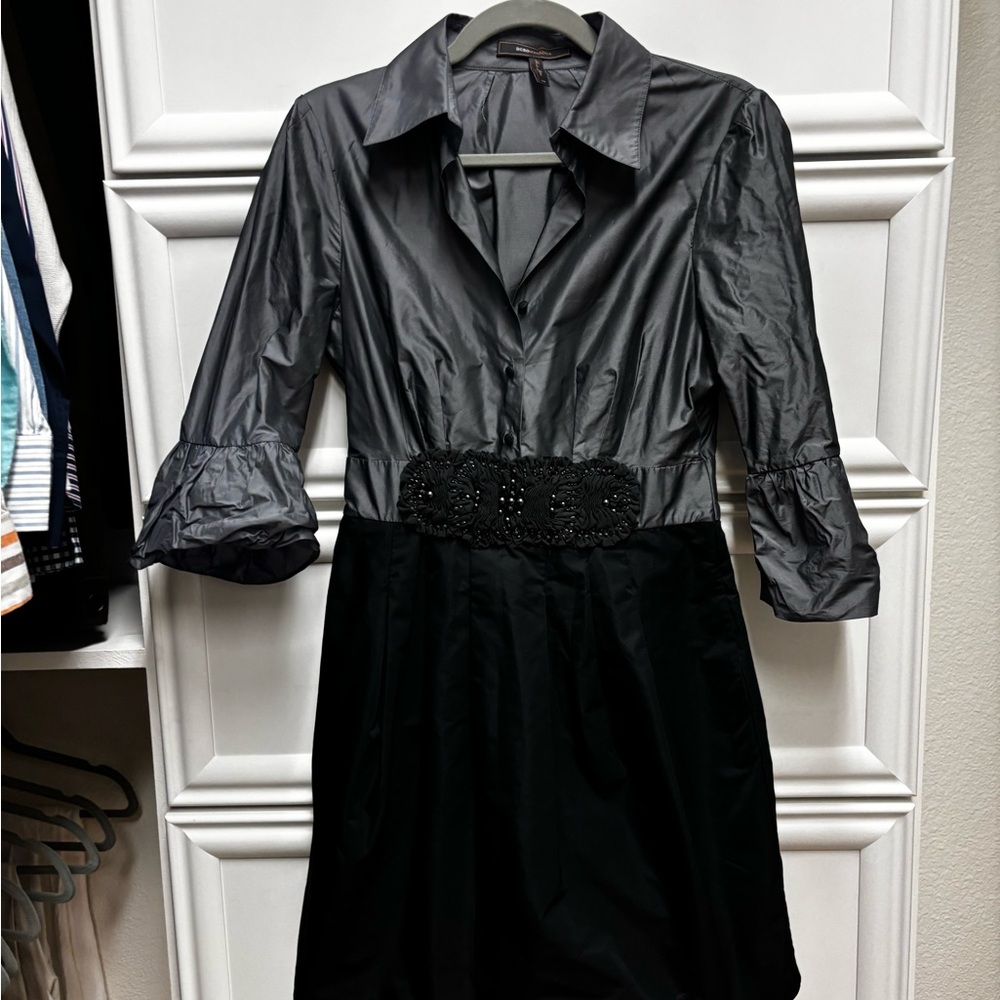 BCBGMaxAzria Black A-Line Dress with Notched Collar